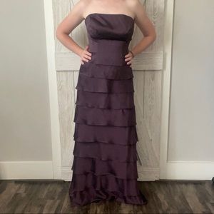 Lazaro Sleeveless Satin Tiered Maxi Gown